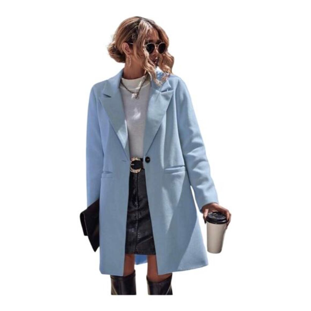 Halston Women's Light Blue Wool Blend Blazer Pea Coat Walking Womens Size XL New - Picture 13 of 13